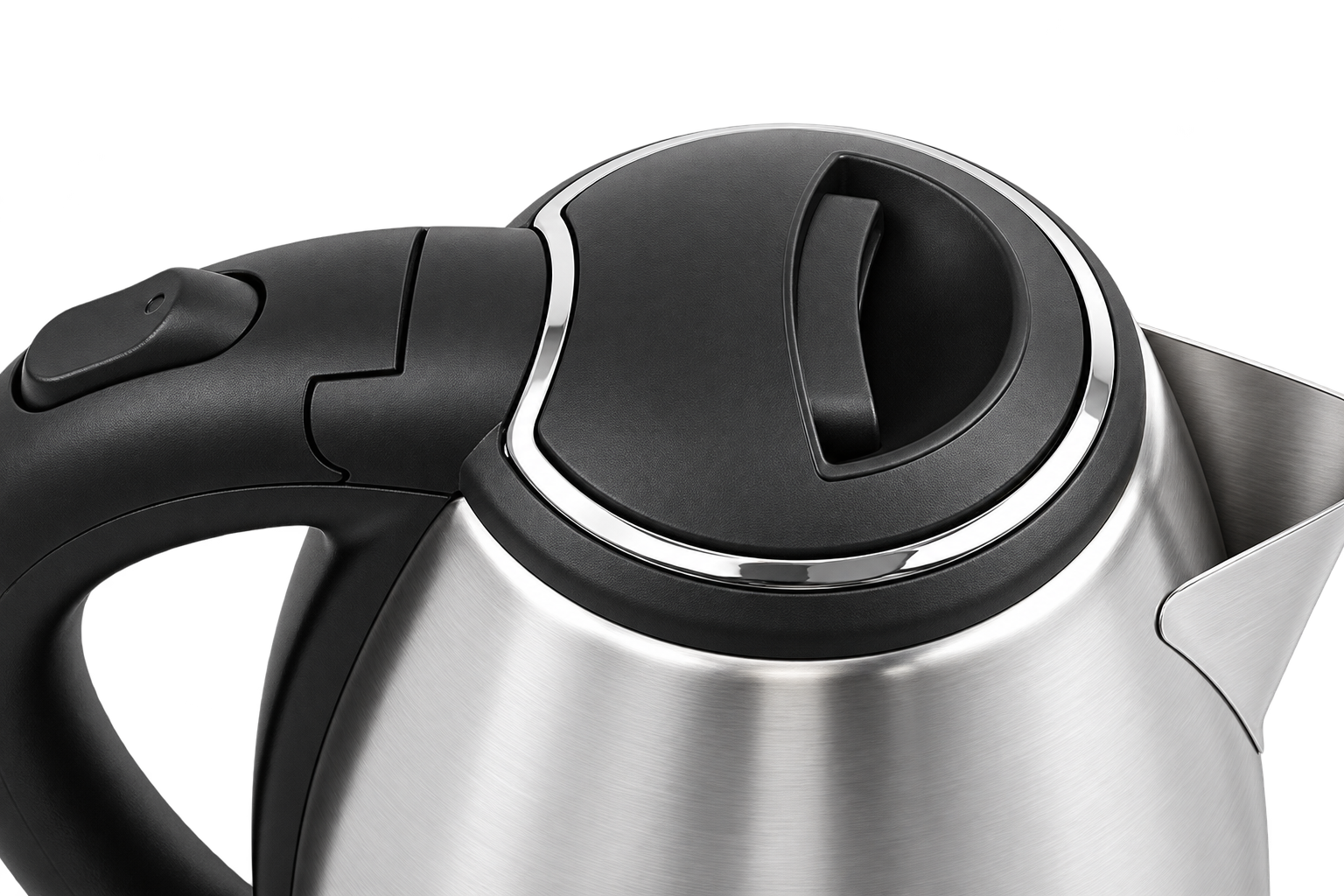 Detalhe superior da tampa com trava e da alça da chaleira inox