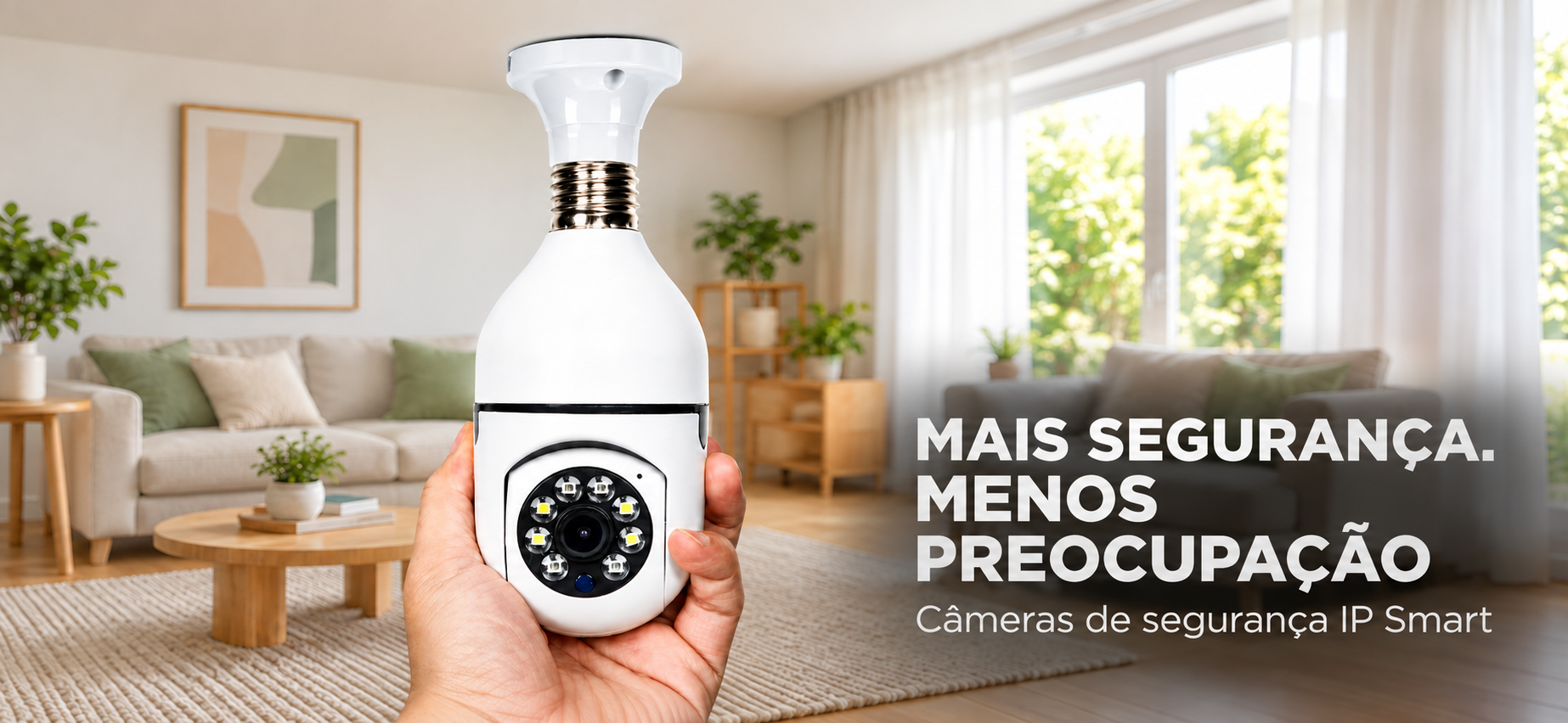 Câmera de segurança IP Smart em uma sala. Mais segurança, menos preocupação.